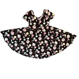Wild Rich Kids Twirl Dress Girls size 11/12 Alien Cupcake print black